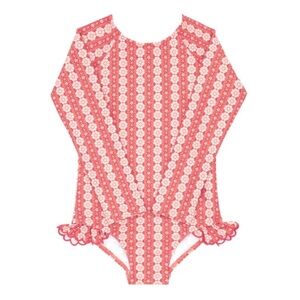 Minnow Girls' Long Sleeve Floral Rash Guard Swimsuit - Pink